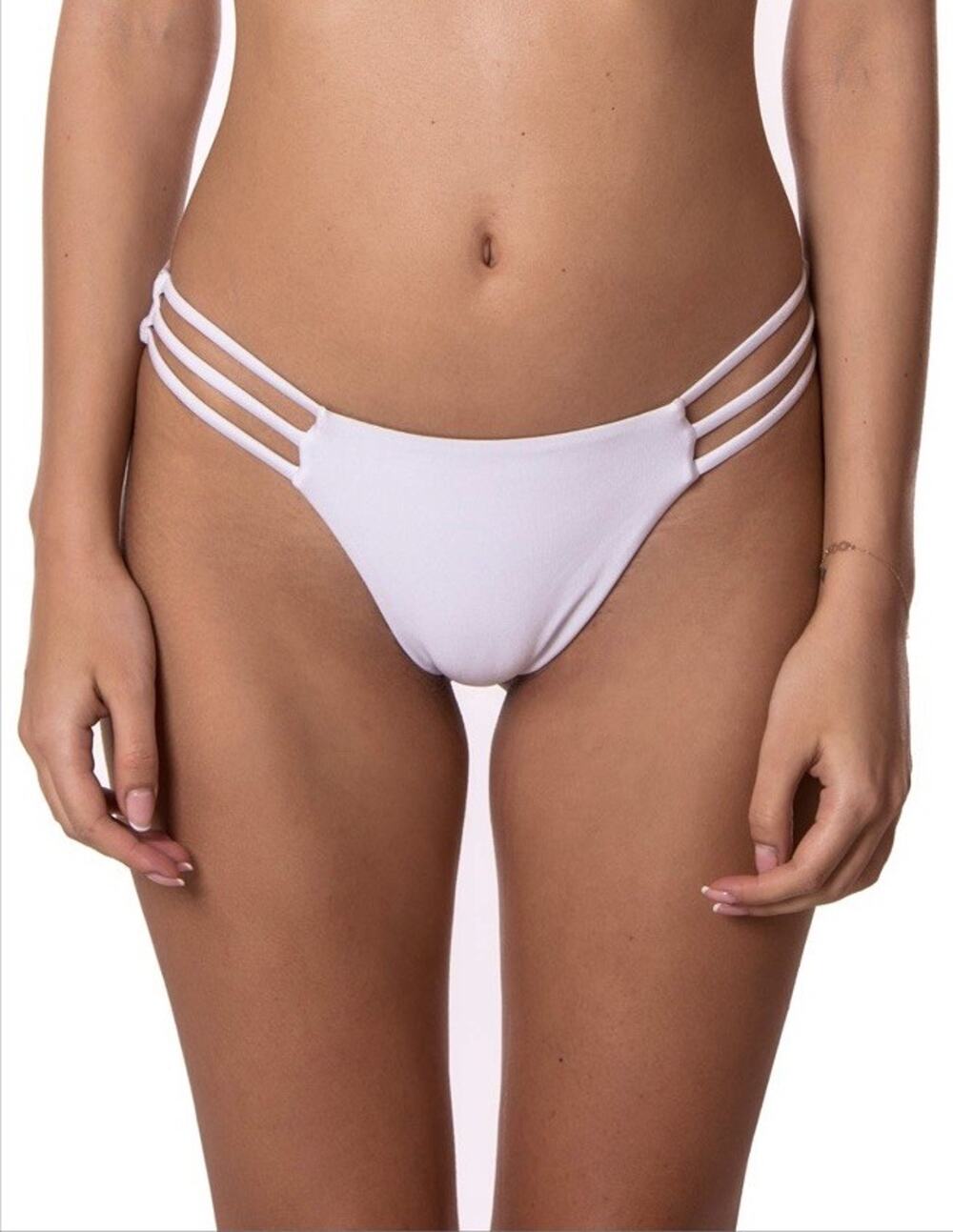 RELLECIGA women’s White bikini bottoms with ”strappy” side cut outs. XL